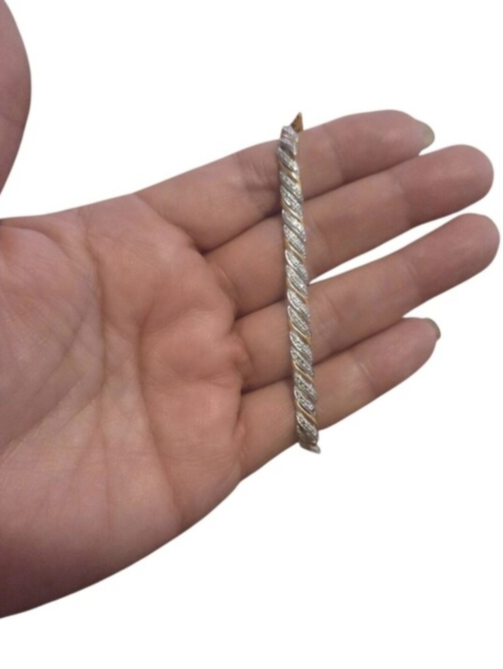 925 Sterling Silver Two Tone Twisted Tennis Bracelet Clear Stones